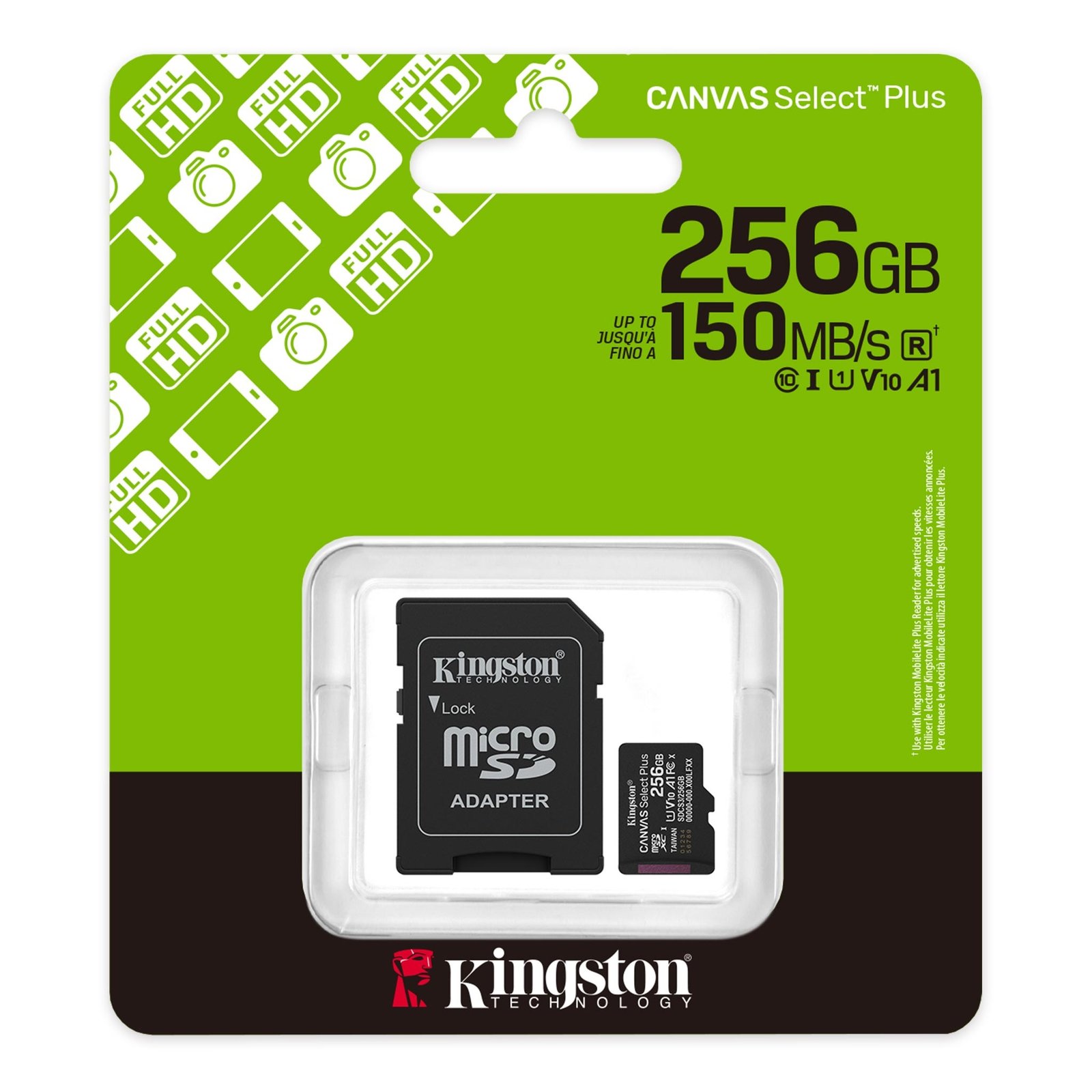 MEMORIA MICRO SD  256GB CLASE10  CANVAS SELECT PLUS C/ADAPTADOR - KINGSTON
NÚMERO DE PARTE: SDCS3/256GB